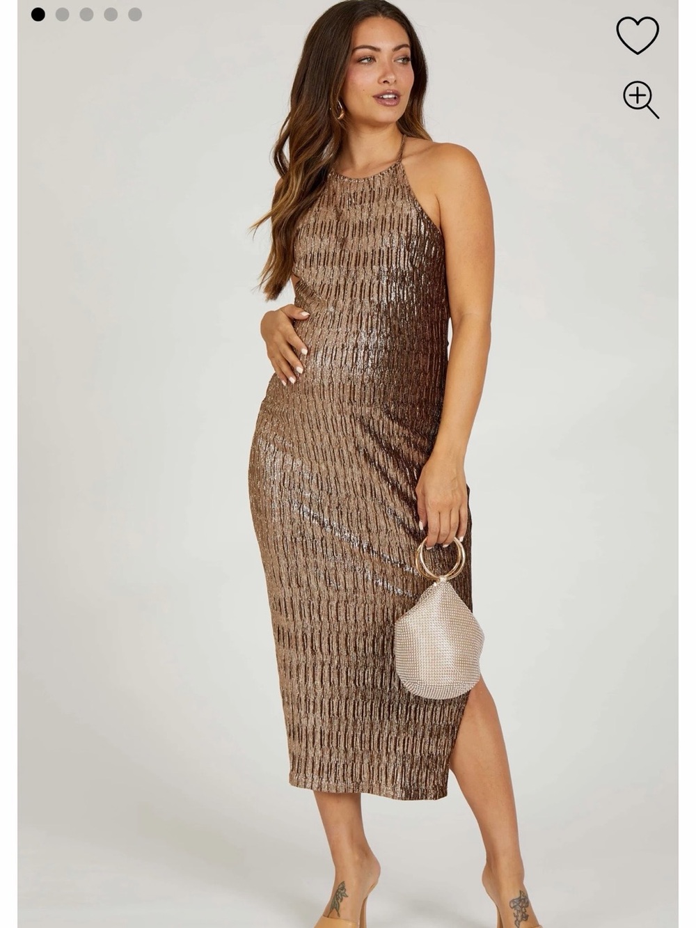 Gold Criss Cross Back Maternity Midi Dress